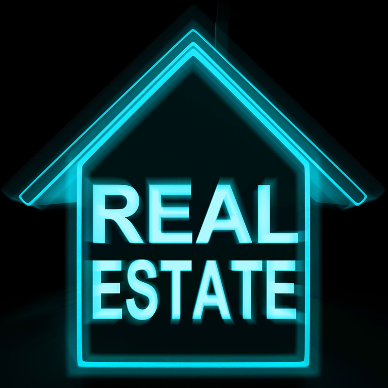 industrial, residential, studio shot, text, black background, western script, for sale, arrow symbol, blue, information, real estate, prime location, warning sign
