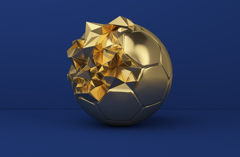 SportStyle, shiny, GoldenBalls, success, Nike, sphere, blue background, Gold, studio shot, cut out, Sports, single object, Soccer, 3DPrint, Design, gold colored