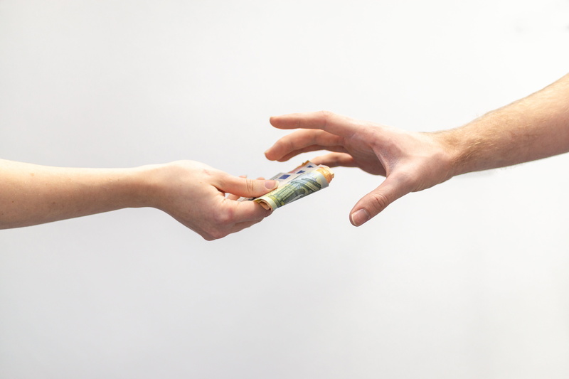 currency, white background, studio shot, 5K, hand, body part, indoors, finance, finger, wage, men, business, cash, giving, close-up, money, holding, two people