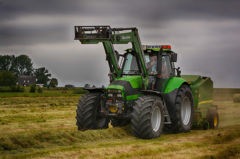 commercial vehicle, wage operating, farm, harvest, agricultural machine, working machine, field, land, hay, plant, tug, environment, machinery, transportation