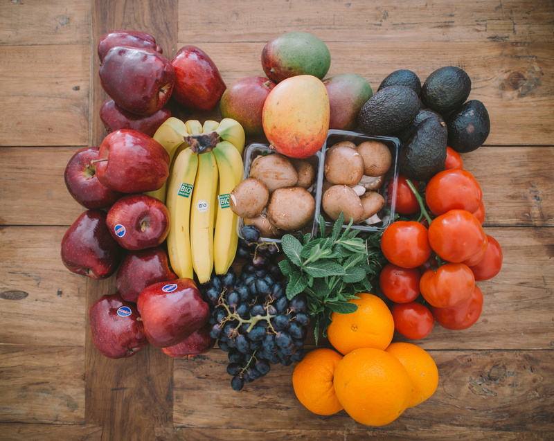 banana, pineapple, wood - Material, freshness, raw Food, assorted, peach, lemon, pear, nectarine, orange - Fruit, pomegranate, color, heap, no People, abundance