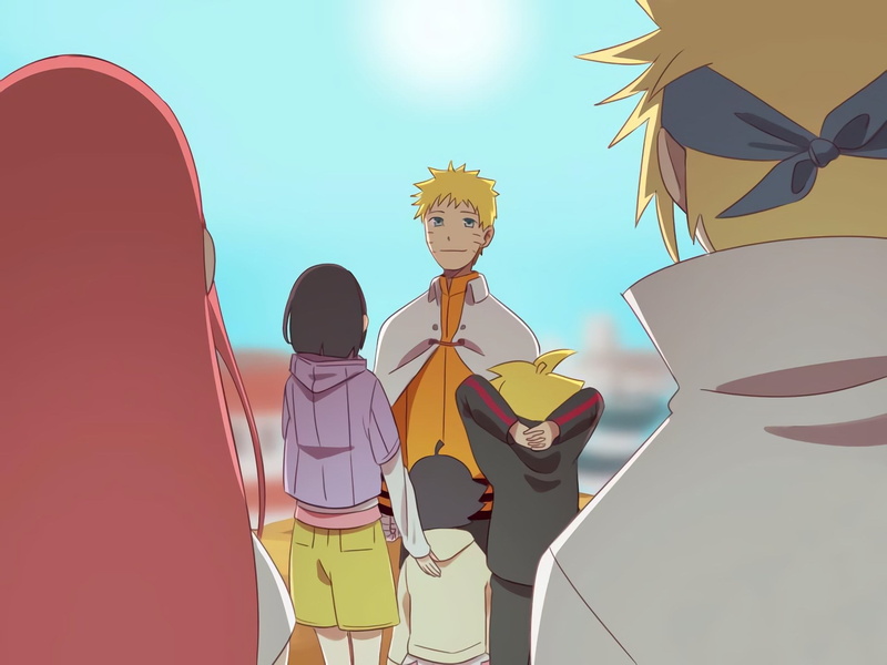 Anime, Himawari Uzumaki, Minato Namikaze, lifestyles, people, art and craft, 1080P, rear view, men, child, sky, casual clothing, three quarter length