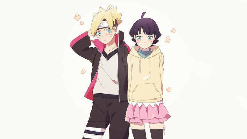 lifestyles, women, two people, indoors, costume, people, Himawari Uzumaki, portrait, females, Boruto, white background, Anime, 1080P, looking at camera