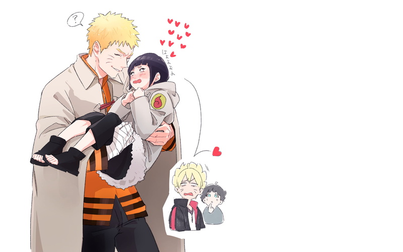 toy, adult, Anime, fun, three quarter length, clothing, Naruto Uzumaki, two people, Hinata Hyūga, Boruto, couple - relationship, white background, men
