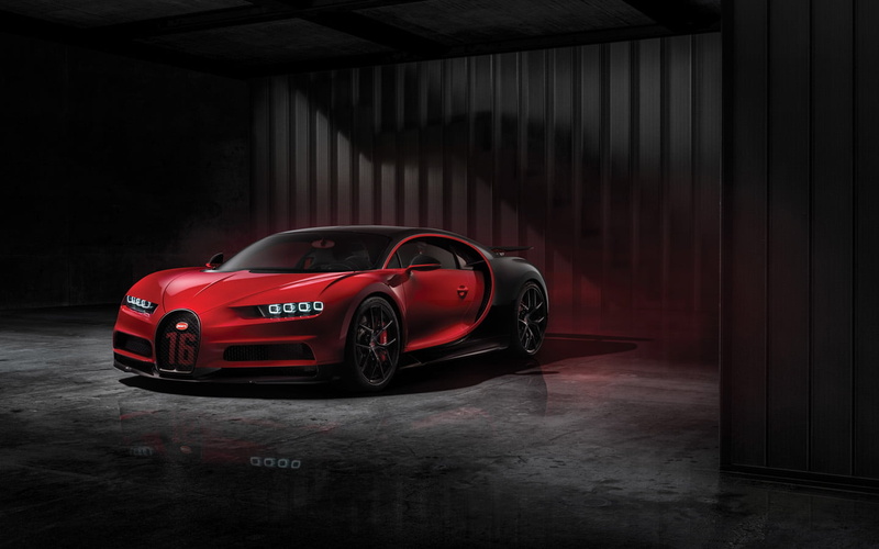720P, night, sports car, red, architecture, wealth, motor vehicle, bugatti, text, illuminated, chiron, transportation, indoors, dark, no people, car, sport