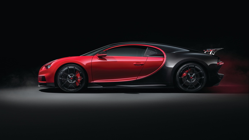 Bugatti, black, motor vehicle, sports car, transportation, Chiron, studio shot, competition, side view, 4K, wheel, driving, red, land vehicle, night, modern
