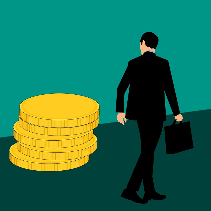 back view, stepping, business, money stack, full people, guy, adult, euro, illustration, suit, one person, coins, investments, black color, walking, case
