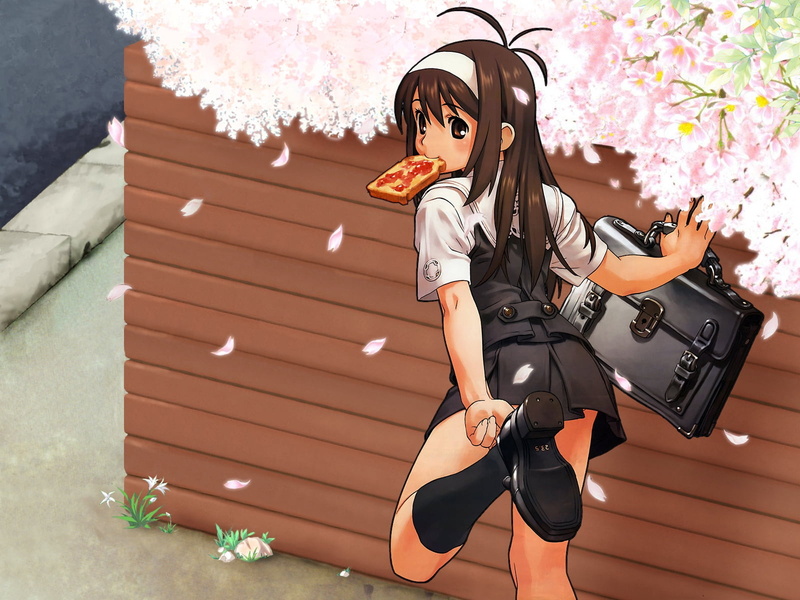 full length, nature, young women, brunette, jam, real people, illustration, late, front view, anime, leisure activity, bread, lifestyles, young adult, character