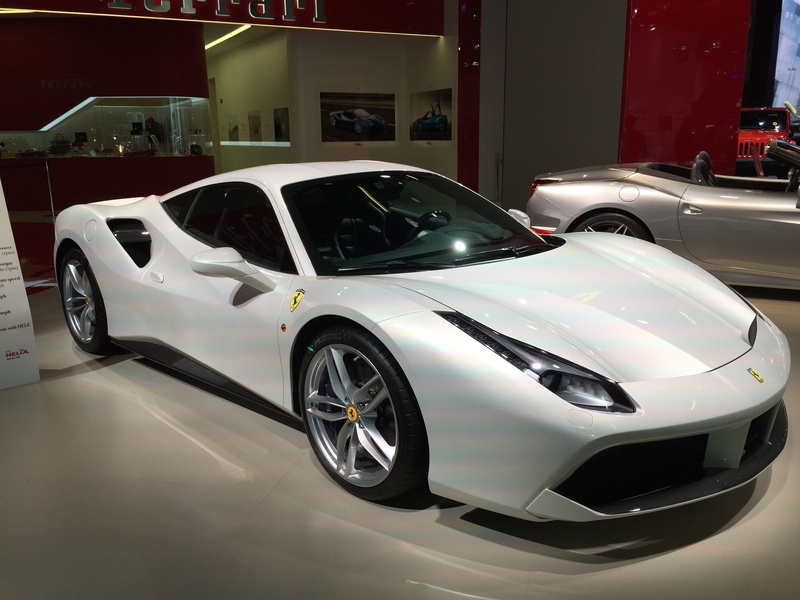 luxury, motor vehicle, expensive, white color, exhibition, mode of transportation, stallion, built structure, 458, retail, indoors, 2K, silver colored