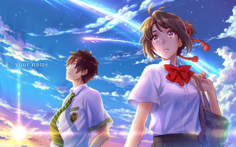 clouds, kimi no nawa, taki tachibana, scenic, school uniform, 1080P, Vehicle, mitsuha miyamizu