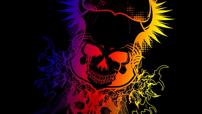 gradient, 1080P, studio shot, dark, Devil, design, cut out, shape, light - natural phenomenon, skull, black background, red, abstract, glowing, illuminated