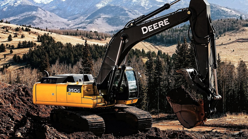2K, machinery, earth mover, construction industry, sunlight, nature, excavator, john, black, road, bulldozer, plant, land, text, mountain, mode of transportation