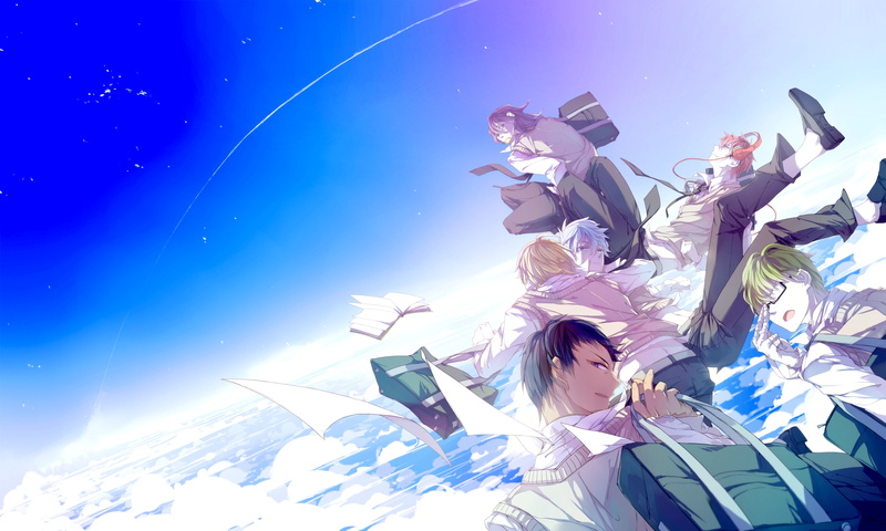 ryouta, book, kise, qinnye, shintarou, aomine, basket, seijuurou, daiki, seifuku, tetsuya, paper, clouds, 2K, akashi, sky, male, headphones, kuroko, midorima