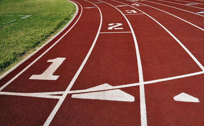 road, track and field, white color, day, competitive sport, number, outdoors, competition, Sports, starting line, grass, track starting block, no people
