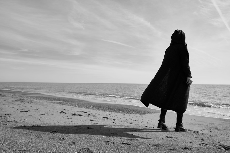 8K, beauty in nature, water, one person, human, standing, lifestyles, horizon over water, sand, tranquil scene, cloud - sky, only, model, people, young