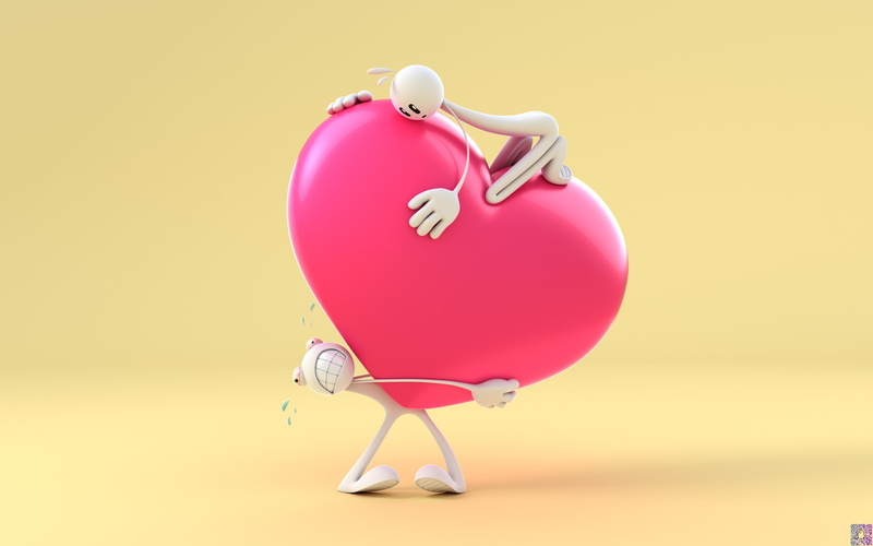 stick, love, heart, carrying, figure, pink, 2K, illustration, d, heavy