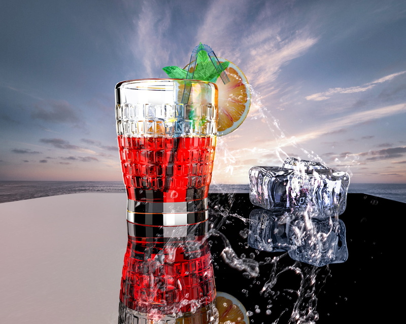refreshment, celebration, cool, cold, household equipment, cocktail, mint leaf - culinary, sky, cloud - sky, table, ice cubes, drinking glass, orange, no people
