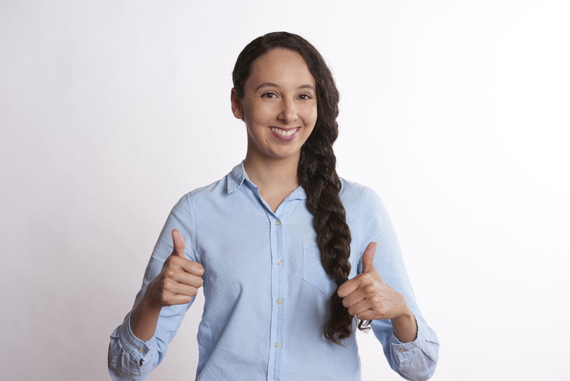 teal, young women, gesture, braided, successful, white background, female, waist up, cut out, casual clothing, sign, up, workspace, wearing, young adult
