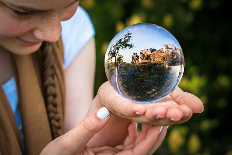 focus on foreground, 4K, viewing, outdoors, childhood, holding, fingernails, finger, environmentalist, look, girl, fortune telling, close-up, glass - material