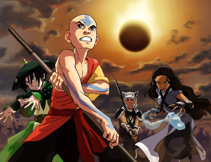 Sun, Sword, Aang (Avatar), Brown Hair, Hat, Katara (Avatar), Avatar: The Last Airbender, Toph Beifong, Water, Bold, Black Hair, Sokka (Avatar), Grey Eyes