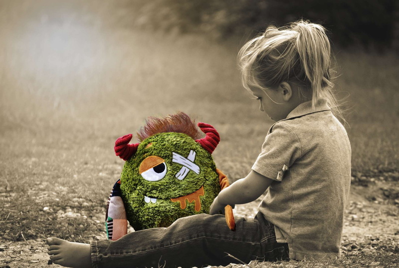 plant, little girl, nature, sad, looking down, stu, casual clothing, photo montage, boo boo, males, comfort, childhood, little, holding, sepia, female