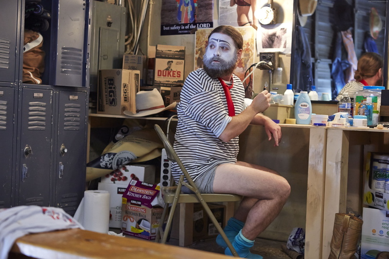 leisure activity, indoors, full length, Best TV series, table, young adult, BASKETS, men, casual clothing, seat, males, facial hair, one person, 4K, looking at camera