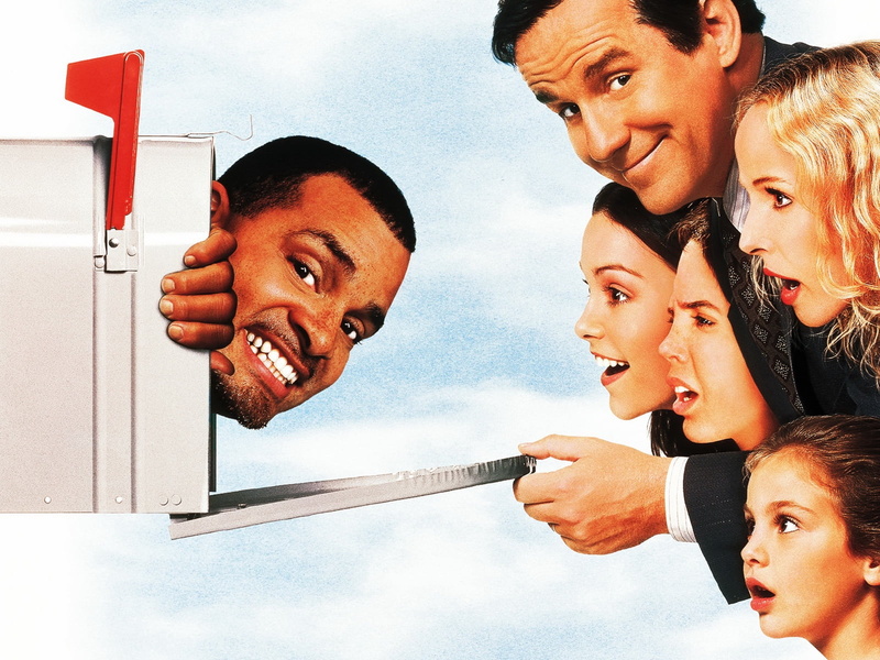 sinbad, mouth open, women, sky, digital composite, kevin, phil hartman, houseguest, low angle view, human face, young women, portrait, young men, males