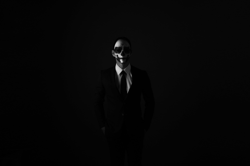 black background, tie, copy space, looking at camera, businessman, indoors, bw, shirt, studio shot, 5K, adult, men, suit jacket, dark, portrait, well-dressed