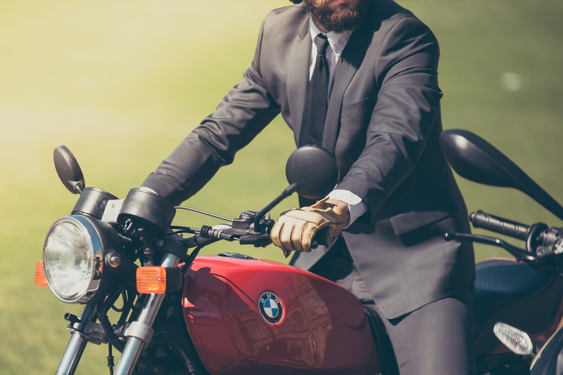 recreation, formal, males, biker, rider, land vehicle, mode of transportation, bike, beard, outdoors, emblem, suit, 4K, activity, motor, red, men, transportation system