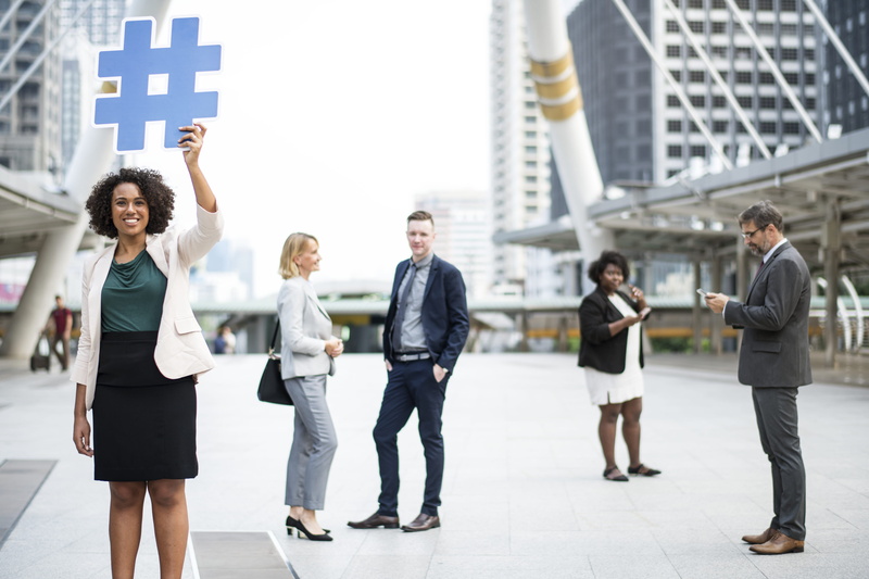 casual, 4K, person, office building exterior, colorful, five, group of people, well-dressed, outside, hands, westerner, business people, wear, corporate business