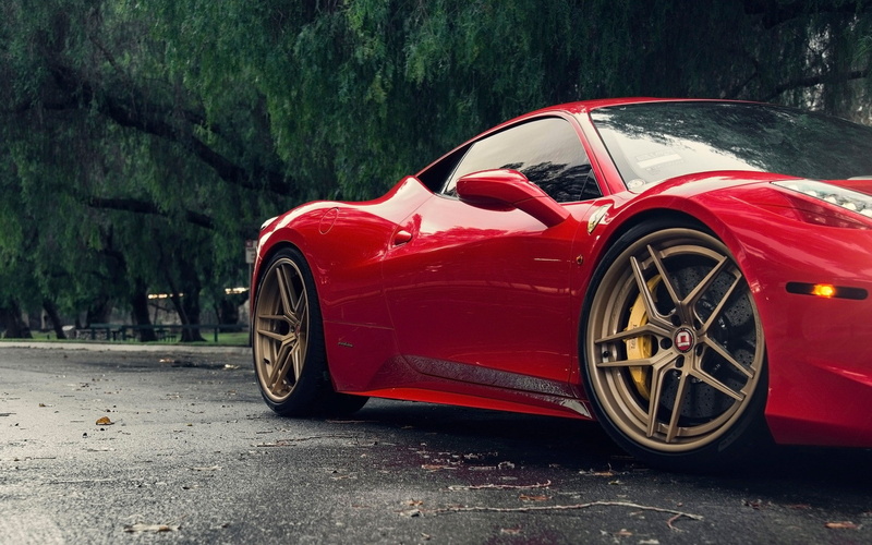 sports car, 1080P, stationary, nature, wheel, Klässen iD, red, vintage car, Ferrari, land vehicle, tire, road, tree, Ferrari 458 Italia, no people, car