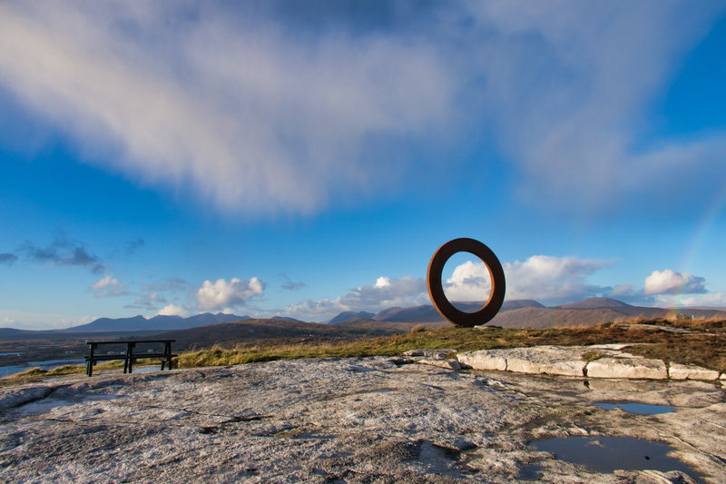 nature, tranquil scene, outdoors, transportation, environment, remote, wheel, day, no people, clouds, circle, ireland, mountain range, district, beauty in nature