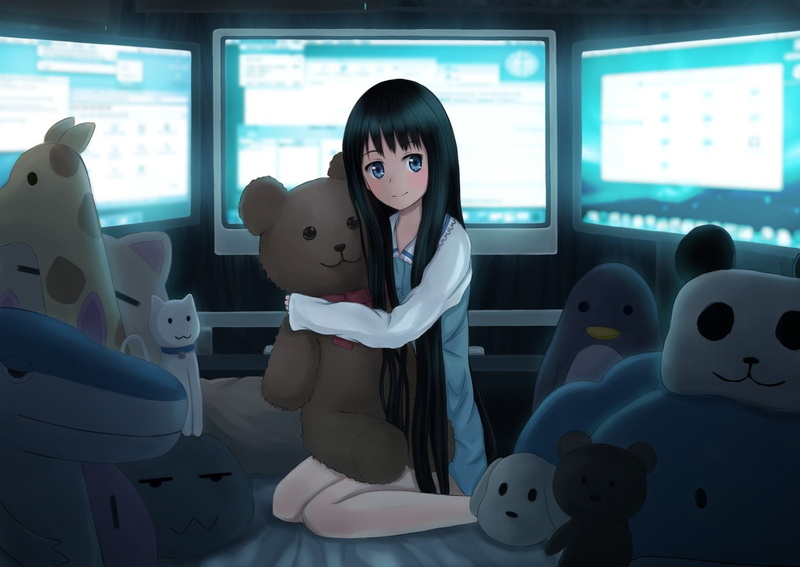 720P, Kami-sama no Memo-chou, bangs, anime girls, Shionji Yuuko, day, sitting, one person, real people, lifestyles, toy, indoors, front view, looking at camera