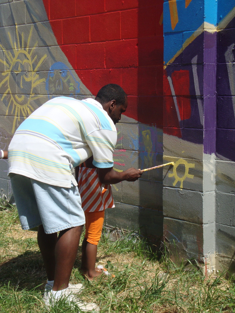 shorts, standing, drawing, mural, family, big brother, big sister, neighborhood, paint, leisure activity, graffiti, multi colored, mentor, community, 4K
