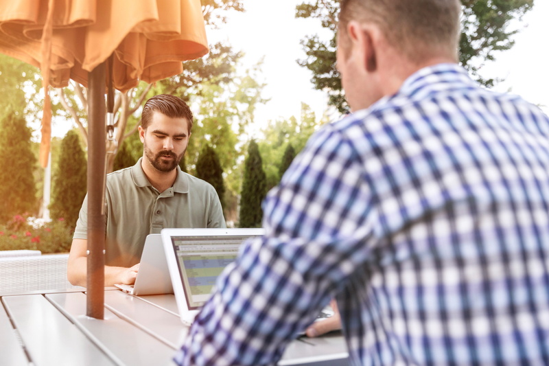laptops, business, modern, parasol, business person, adult, computer, work, beard, office, person, facing, connection, table, linkedin sales navigator