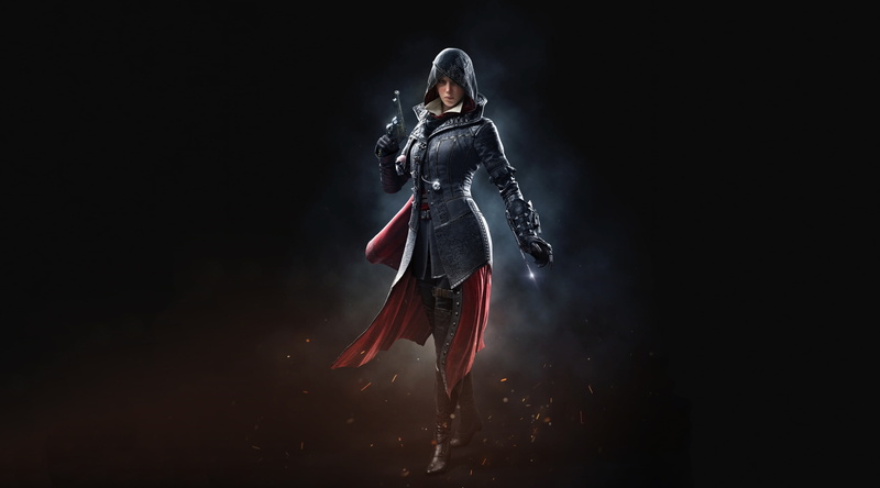 4K, digital composite, young adult, videogame, adult, EvieFrye, performance, indoors, clothing, full length, assassins, dark, Assassins Creed