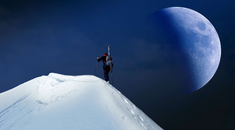 challenge, cold, full moon, nature, glacier, winter, mountain peak, outdoors, people, astronomy, high, 4K, hiking, climber, landscape, hike, sky, men