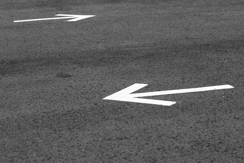 high angle view, arrow, strategy, road signs, asphalt, road to success, route, perspective, future, arrow Symbol, communication, road, directional sign