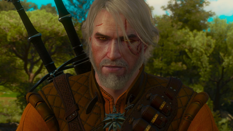 1080P, Geralt of Rivia, leisure activity, tree, mature men, The Witcher, The Witcher 3: Wild Hunt - Blood and Wine, looking at camera, males, headshot