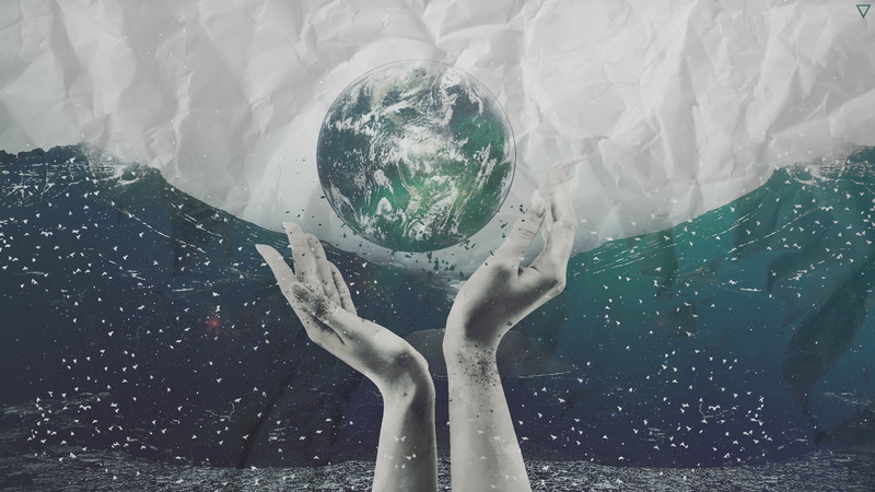 body part, nature, collage, human hand, 2K, water, paper, green color, Earth, sphere, planet earth, one person, human body part, sea, hand, environment