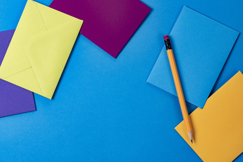 multi colored, yellow, colored, envelope, papers, blank, stationery, note pad, colored background, assorted, high angle view, still life, 5K, variation