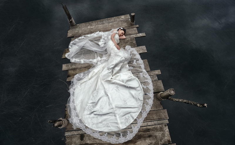 celebration, wedding dress, black background, spirituality, directly above, 1080P, model, adult, white color, women, dress, human representation, one person