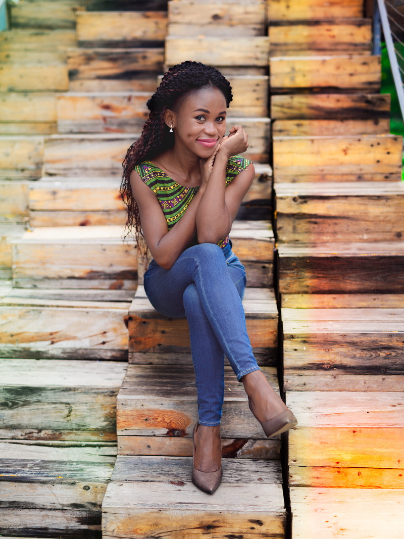 steps, young women, wood - material, female, beauty, teenager, smiling, wooden, lifestyles, real people, outdoors, beautiful woman, hairstyle, looking