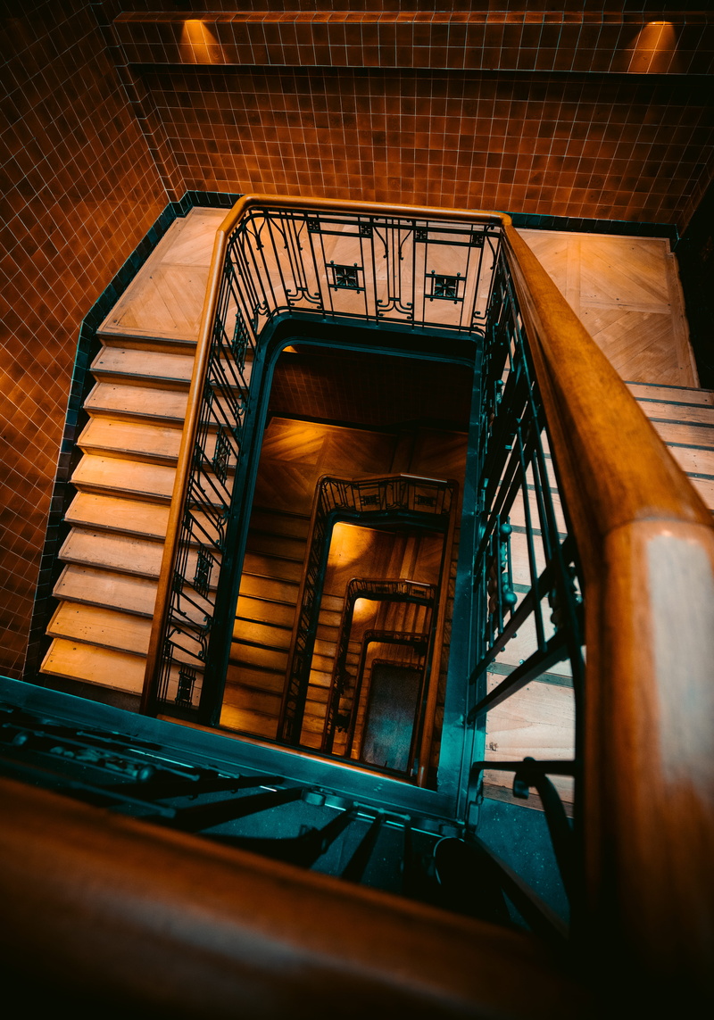 architecture, house, empty, wood, indoors, spiral staircase, spiral, steps and staircases, 5K, banister, promontory, plywood, built structure, staircase
