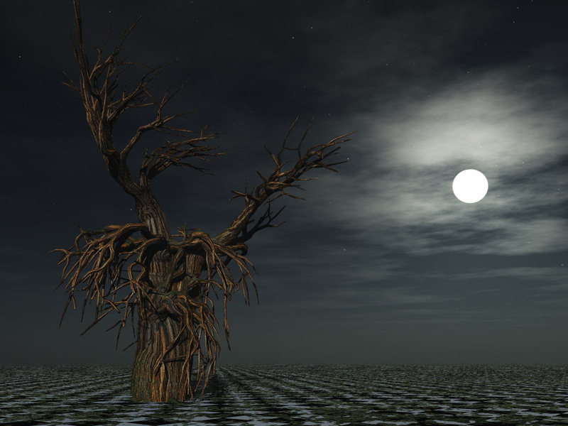 moon, Surreal, white, 720P, nighttime, nature, full moon, Background, Old, night, full, dark, Tree, digital art, cloudy, dried, brown, sky
