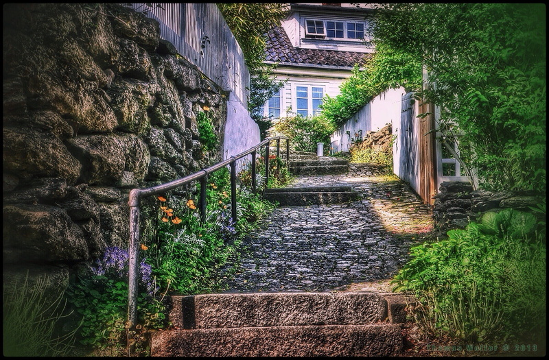 staircase, nature, the way forward, history, residential district, stone Material, house, building Exterior, stone wall, long, footpath, auto post production filter