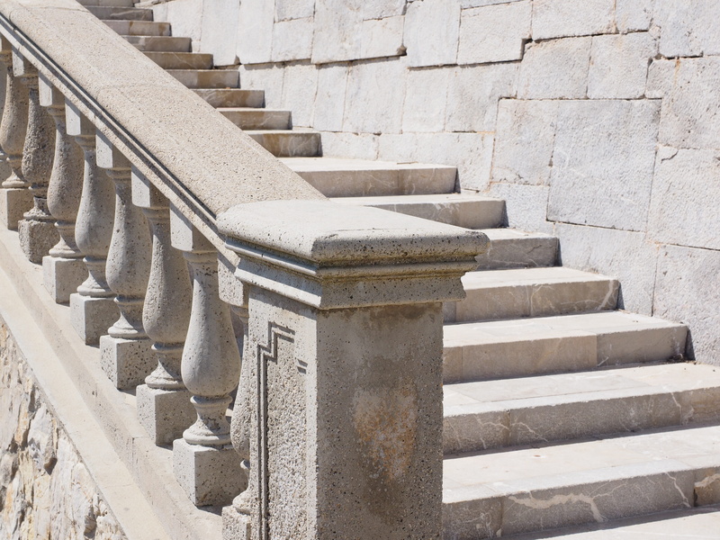 ancient civilization, cap formentor, the past, mallorca, building exterior, stone material, railing, architecture, stone, sunlight, emergence, stairs, pattern