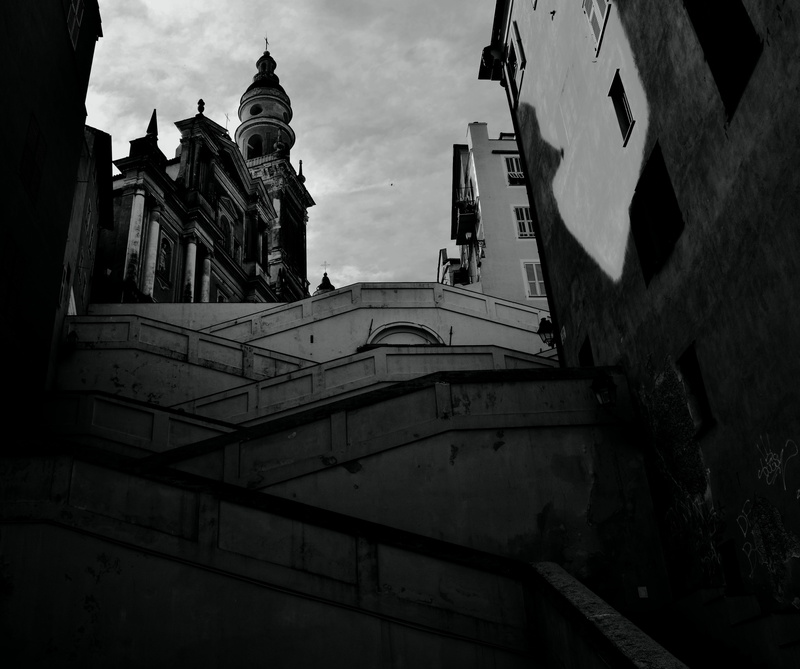built structure, town, staircase, place of worship, 4K, cloud - sky, old, cathedral, stairway, church, monument, low angle view, religious, ancient, black and white