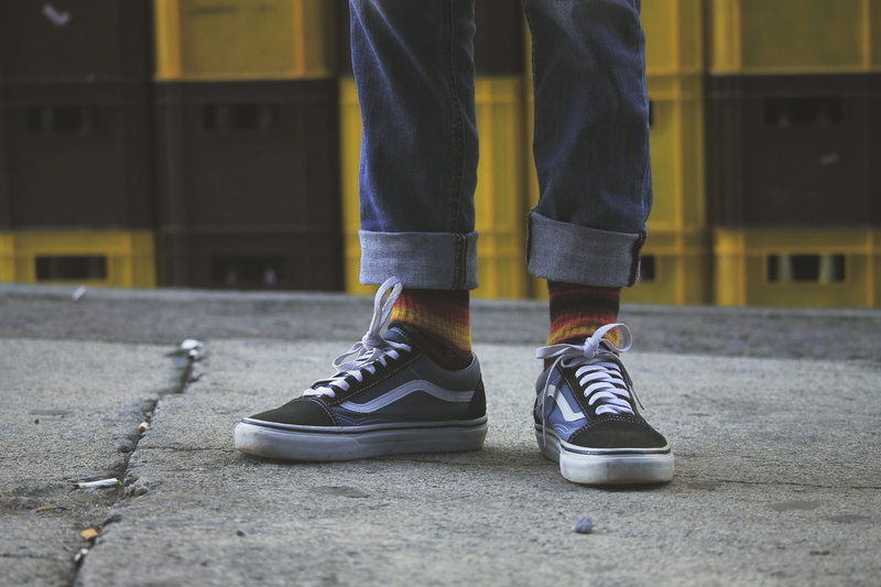 black, vans, 4K, human body part, shoes, men, unrecognizable person, old, sneaker, sock, city, real people, person, feet, focus on foreground, lifestyles