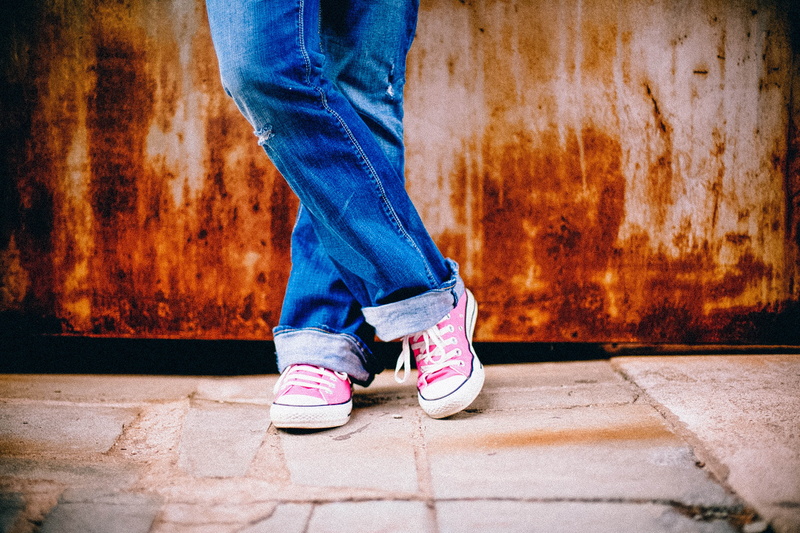 cool, young, standing, top, woman, pink, wall - building feature, converse, sneakers, lifestyles, limb, pink shoes, architecture, human body part, wearing